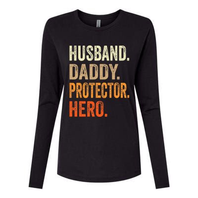 Husband Daddy Protector Hero Fathers Day Dad Funny Father Womens Cotton Relaxed Long Sleeve T-Shirt