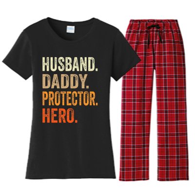 Husband Daddy Protector Hero Fathers Day Dad Funny Father Women's Flannel Pajama Set