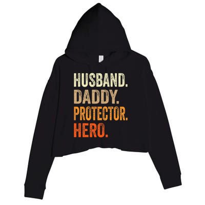 Husband Daddy Protector Hero Fathers Day Dad Funny Father Crop Fleece Hoodie