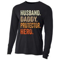 Husband Daddy Protector Hero Fathers Day Dad Funny Father Cooling Performance Long Sleeve Crew