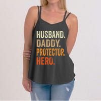 Husband Daddy Protector Hero Fathers Day Dad Funny Father Women's Strappy Tank