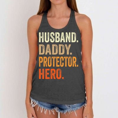 Husband Daddy Protector Hero Fathers Day Dad Funny Father Women's Knotted Racerback Tank