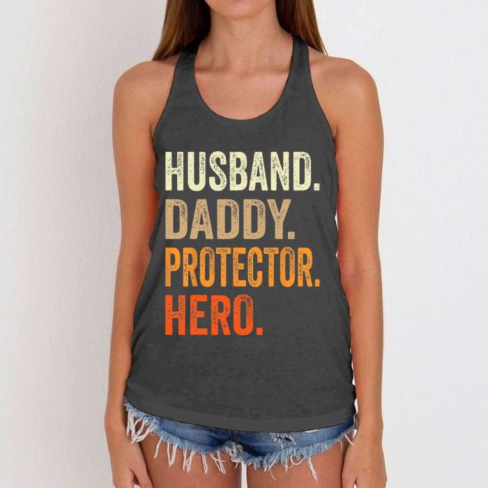 Husband Daddy Protector Hero Fathers Day Dad Funny Father Women's Knotted Racerback Tank