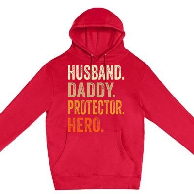 Husband Daddy Protector Hero Fathers Day Dad Funny Father Premium Pullover Hoodie