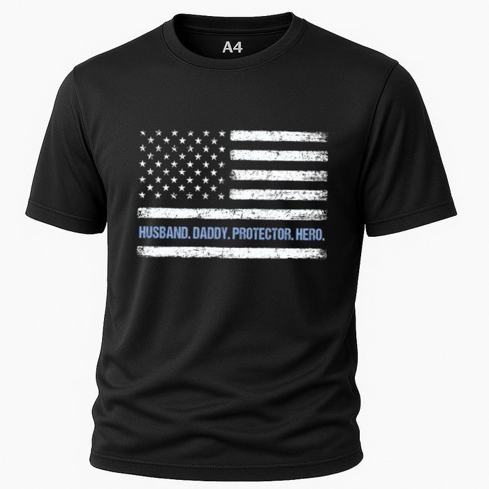Husband Daddy Protector Hero Fathers Day American Flag Dad Cool Gift Cooling Performance Crew T-Shirt