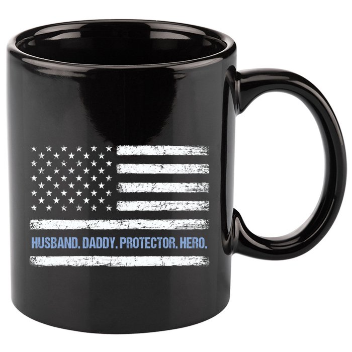 Husband Daddy Protector Hero Fathers Day American Flag Dad Cool Gift 11oz C Handle Ceramic Mug