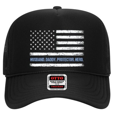 Husband Daddy Protector Hero Fathers Day American Flag Dad Cool Gift Trucker Hat