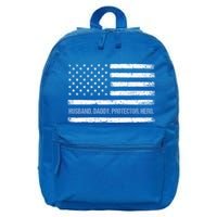 Husband Daddy Protector Hero Fathers Day American Flag Dad Cool Gift 16 in Basic Backpack