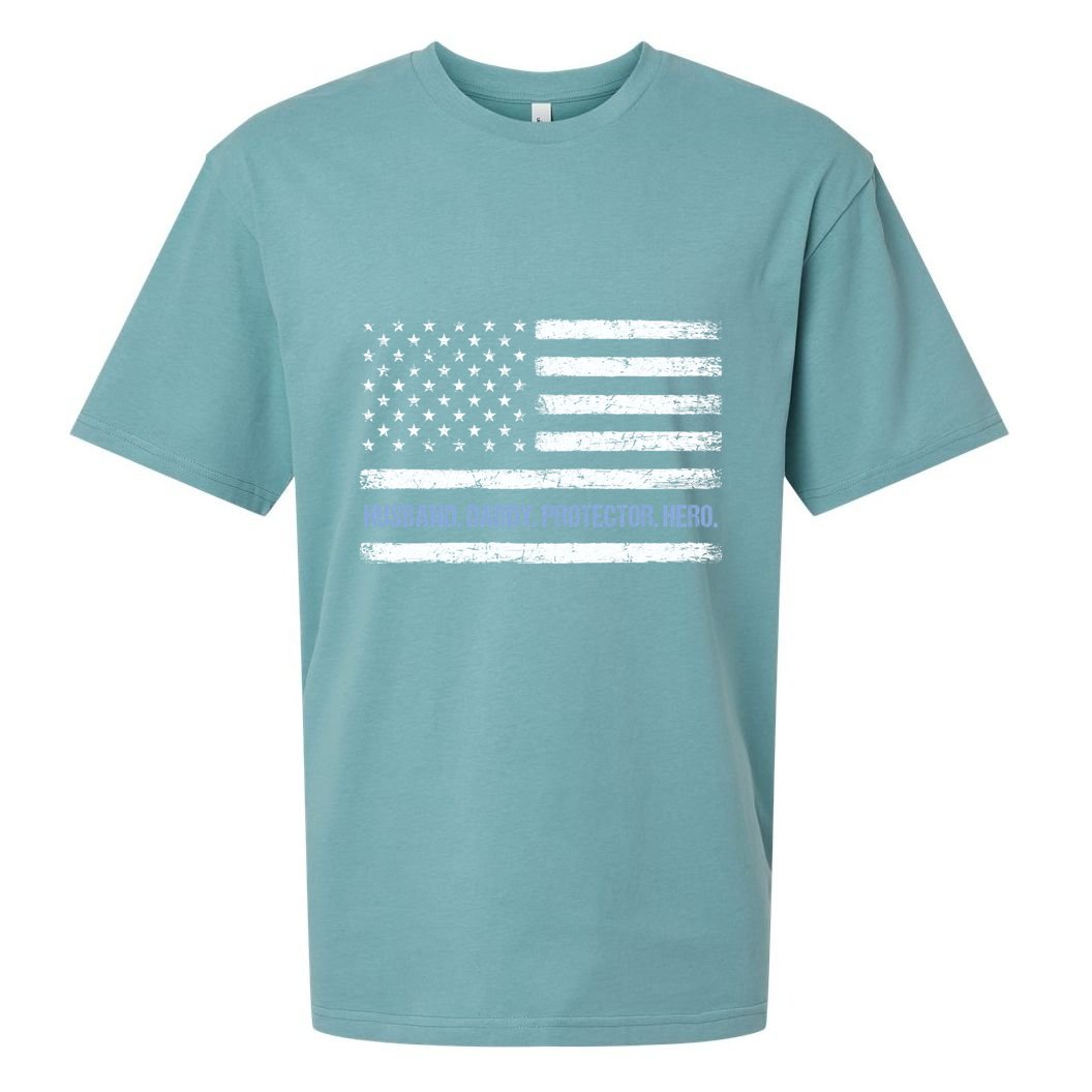 Husband Daddy Protector Hero Fathers Day American Flag Dad Cool Gift Sueded Cloud Jersey T-Shirt