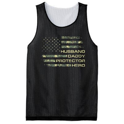 Husband Daddy Protector Hero Fathers Day Camo American Flag Mesh Reversible Basketball Jersey Tank