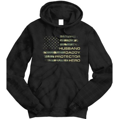 Husband Daddy Protector Hero Fathers Day Camo American Flag Tie Dye Hoodie