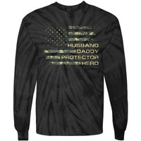 Husband Daddy Protector Hero Fathers Day Camo American Flag Tie-Dye Long Sleeve Shirt