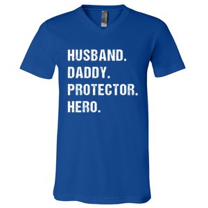 Husband Daddy Protector Hero Funny Gift Fathers Day Gift V-Neck T-Shirt