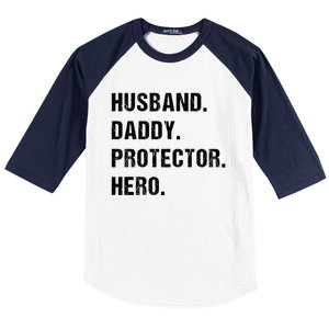 Husband Daddy Protector Hero Funny Gift Fathers Day Gift Baseball Sleeve Shirt