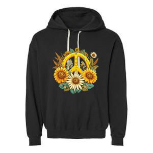 Hippie Daisy Peace Sign Retro Flower Sunflower Lovers Garment-Dyed Fleece Hoodie