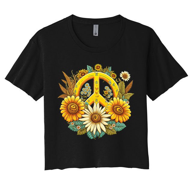Hippie Daisy Peace Sign Retro Flower Sunflower Lovers Crop Top