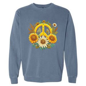 Hippie Daisy Peace Sign Retro Flower Sunflower Lovers Garment-Dyed Sweatshirt