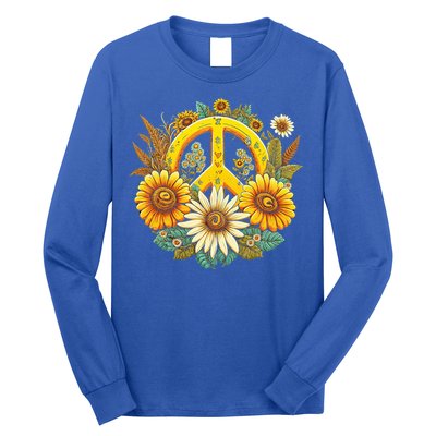 Hippie Daisy Peace Sign Retro Flower Sunflower Lovers Long Sleeve Shirt
