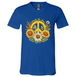 Hippie Daisy Peace Sign Retro Flower Sunflower Lovers V-Neck T-Shirt