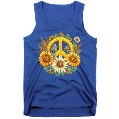 Hippie Daisy Peace Sign Retro Flower Sunflower Lovers Tank Top