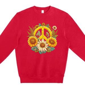 Hippie Daisy Peace Sign Retro Flower Sunflower Lovers Premium Crewneck Sweatshirt