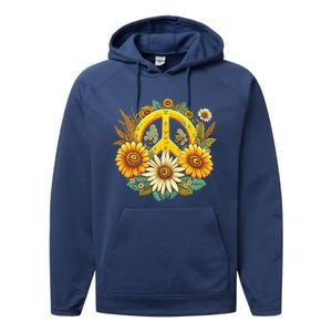 Hippie Daisy Peace Sign Retro Flower Sunflower Lovers Performance Fleece Hoodie