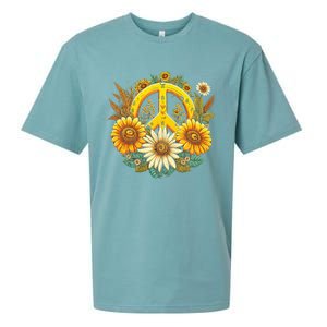 Hippie Daisy Peace Sign Retro Flower Sunflower Lovers Sueded Cloud Jersey T-Shirt