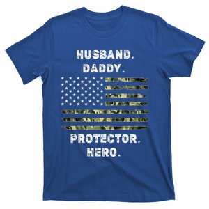 Husband Daddy Protector Hero Fathers Day Camo American Flag T-Shirt