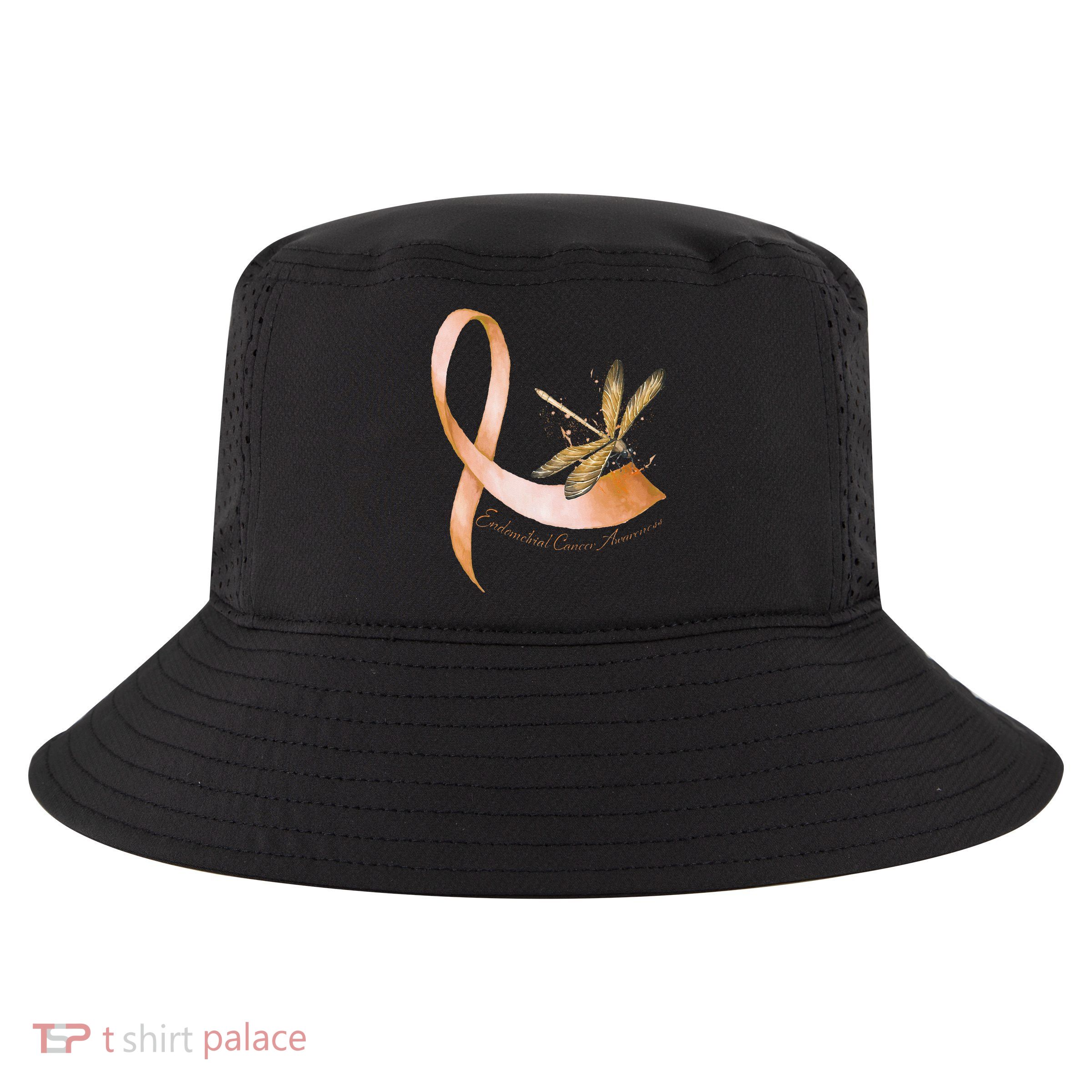 Hippie Dragonfly Peach Ribbon Endometrial Cancer Awareness Cool Comfort Performance Bucket Hat