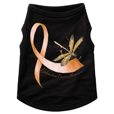 Hippie Dragonfly Peach Ribbon Endometrial Cancer Awareness Doggie Tank