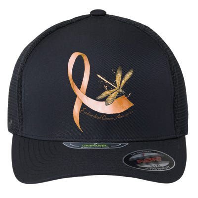 Hippie Dragonfly Peach Ribbon Endometrial Cancer Awareness Flexfit Unipanel Trucker Cap