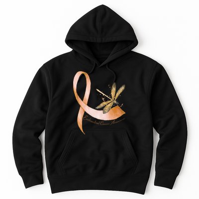 Hippie Dragonfly Peach Ribbon Endometrial Cancer Awareness Hoodie
