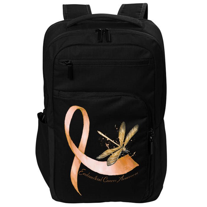 Hippie Dragonfly Peach Ribbon Endometrial Cancer Awareness Impact Tech Backpack