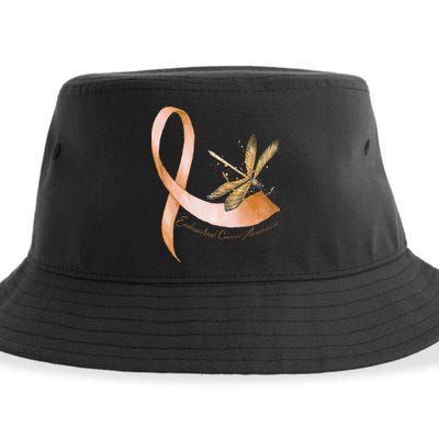 Hippie Dragonfly Peach Ribbon Endometrial Cancer Awareness Sustainable Bucket Hat