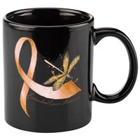 Hippie Dragonfly Peach Ribbon Endometrial Cancer Awareness 11oz C Handle Ceramic Mug