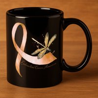 Hippie Dragonfly Peach Ribbon Endometrial Cancer Awareness 11oz C Handle Ceramic Mug