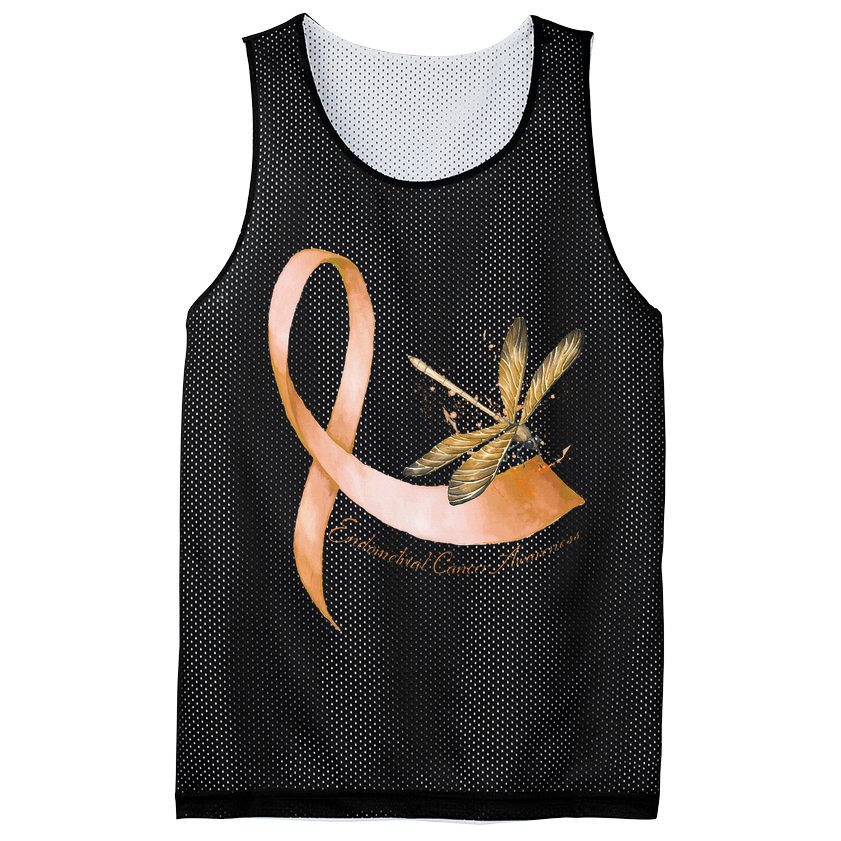 Hippie Dragonfly Peach Ribbon Endometrial Cancer Awareness Mesh Reversible Basketball Jersey Tank