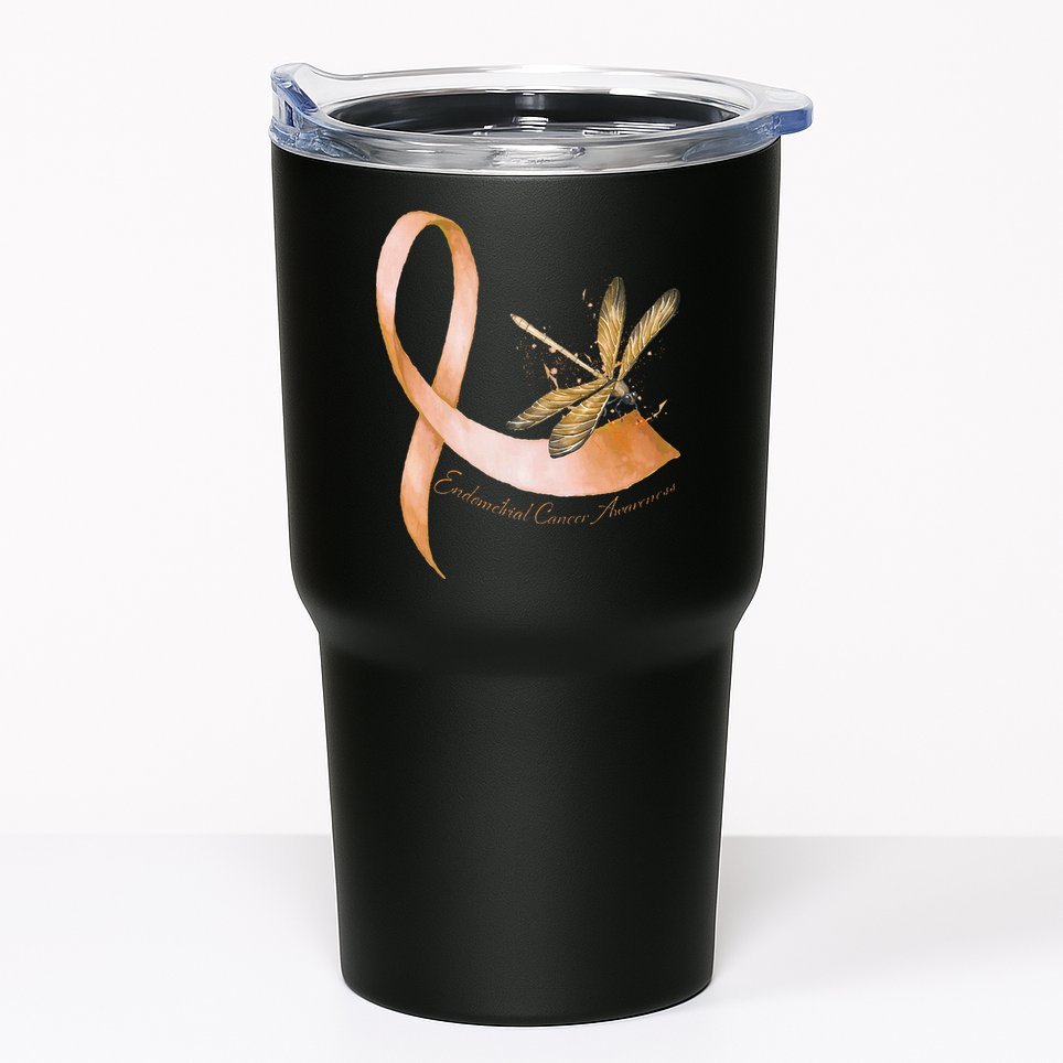 Hippie Dragonfly Peach Ribbon Endometrial Cancer Awareness Tumbler