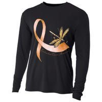Hippie Dragonfly Peach Ribbon Endometrial Cancer Awareness Cooling Performance Long Sleeve Crew