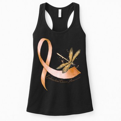 Hippie Dragonfly Peach Ribbon Endometrial Cancer Awareness Womens Tank Top
