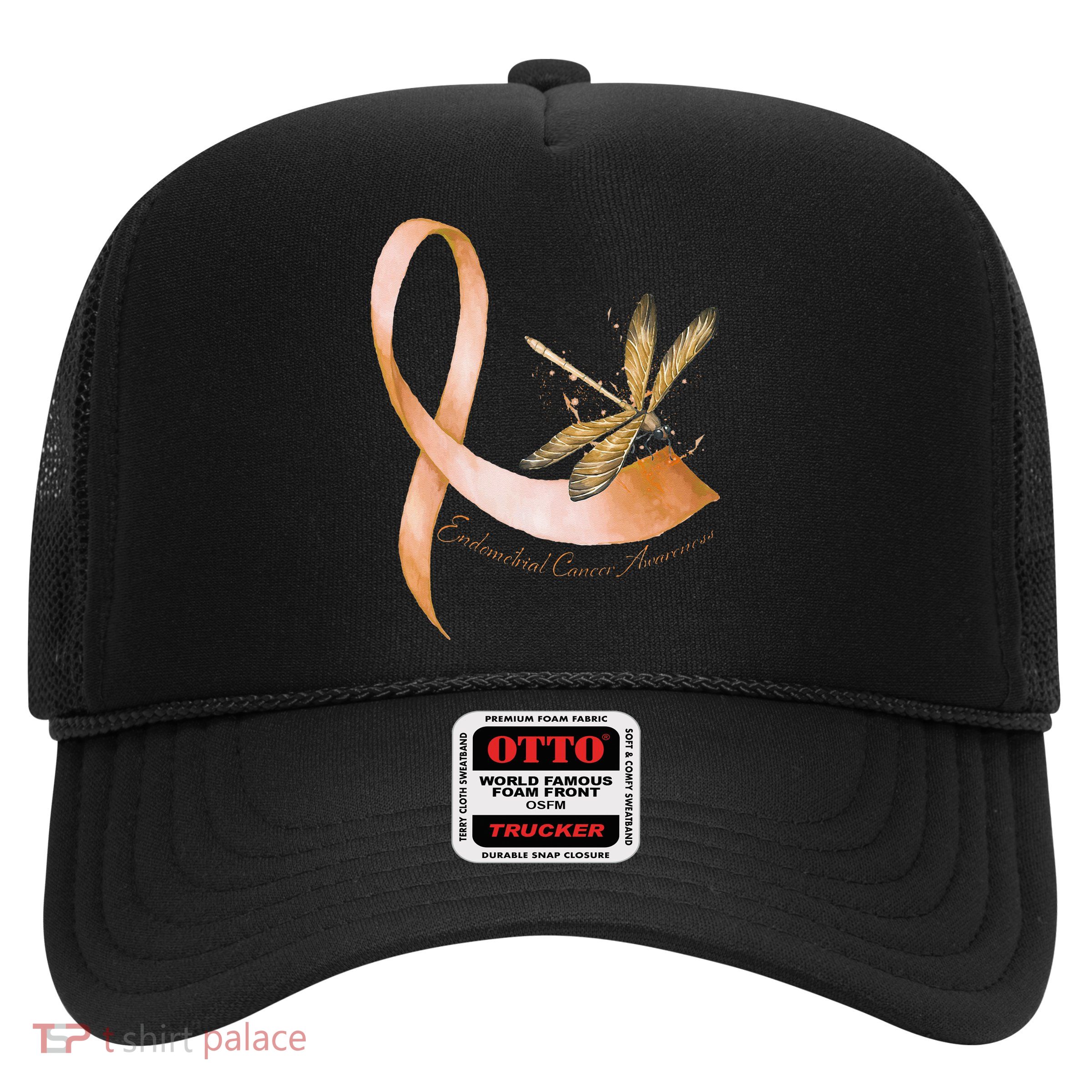 Hippie Dragonfly Peach Ribbon Endometrial Cancer Awareness Trucker Hat