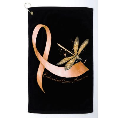 Hippie Dragonfly Peach Ribbon Endometrial Cancer Awareness Golf Towel