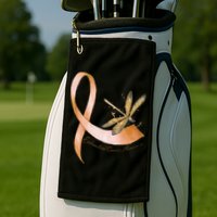 Hippie Dragonfly Peach Ribbon Endometrial Cancer Awareness Golf Towel