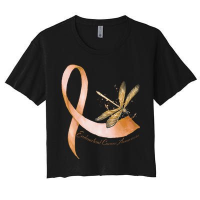 Hippie Dragonfly Peach Ribbon Endometrial Cancer Awareness Crop Top