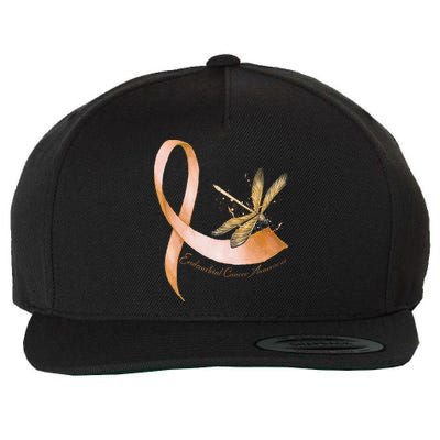 Hippie Dragonfly Peach Ribbon Endometrial Cancer Awareness Wool Snapback Cap