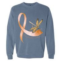 Hippie Dragonfly Peach Ribbon Endometrial Cancer Awareness Garment-Dyed Sweatshirt