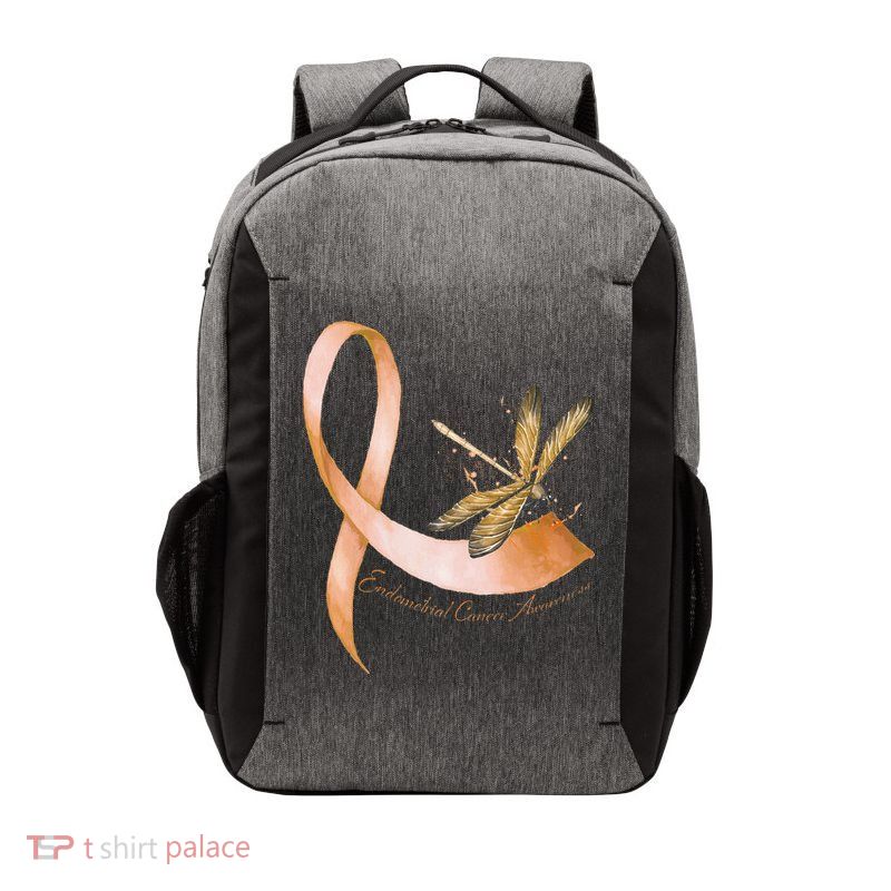 Hippie Dragonfly Peach Ribbon Endometrial Cancer Awareness Vector Backpack