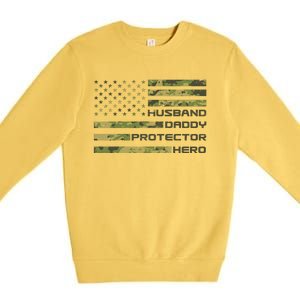 Husband Daddy Protector Hero Camouflage Usa Flag Premium Crewneck Sweatshirt