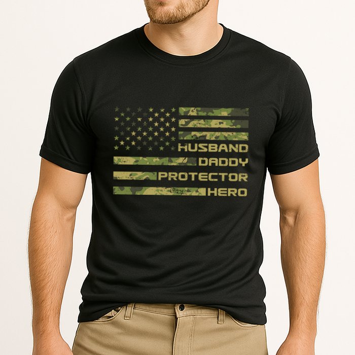 Husband Daddy Protector Hero Camouflage Usa Flag Performance Shirt