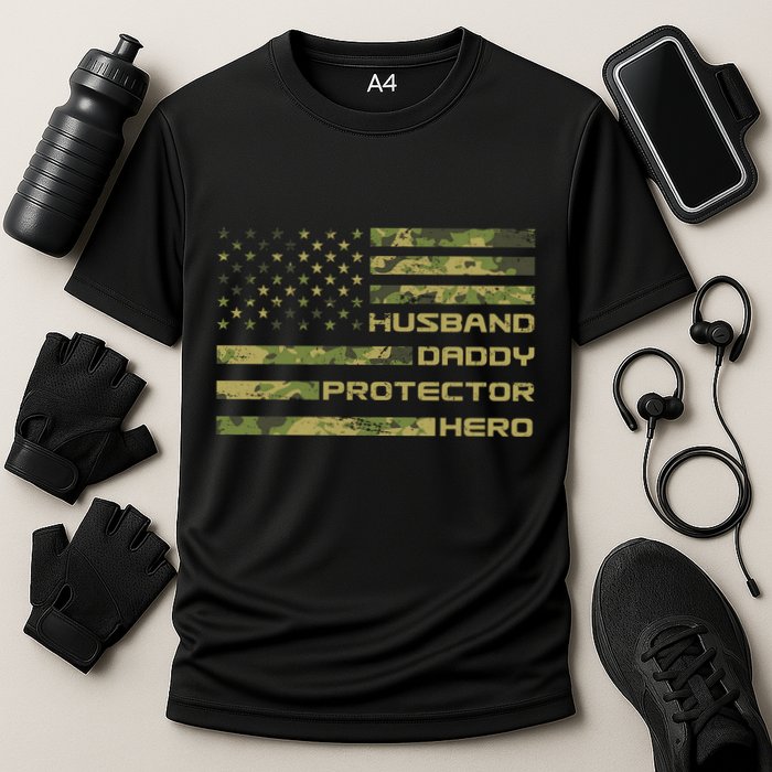 Husband Daddy Protector Hero Camouflage Usa Flag Performance Shirt